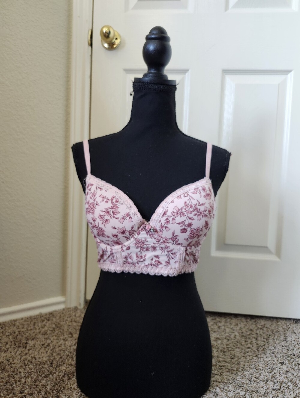 Laura Ashley Floral Lace Longline Bralette in Light Pink Padded 34B Bra